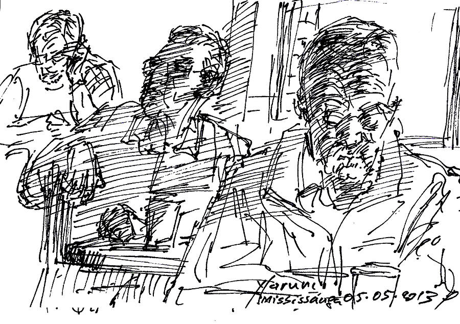 Coffee Drawing - People At The Cafe by Ylli Haruni