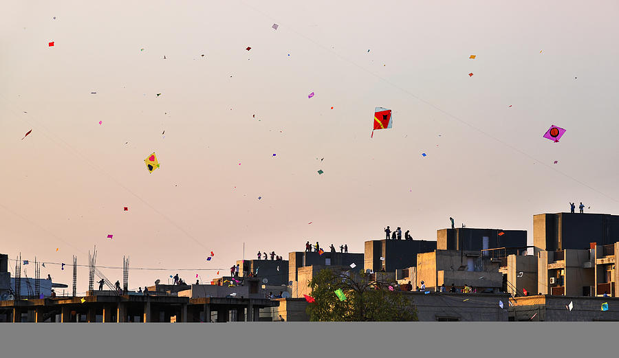 People enjoying Kite flying on Uttrayan (Makar Sankranti), Ahmedabad, Gujarat, India Photograph by Anand Purohit People enjoying Kite flying on Uttrayan (Makar Sankranti), Ahmedabad, Gujarat, India Photograph by Anand Purohit