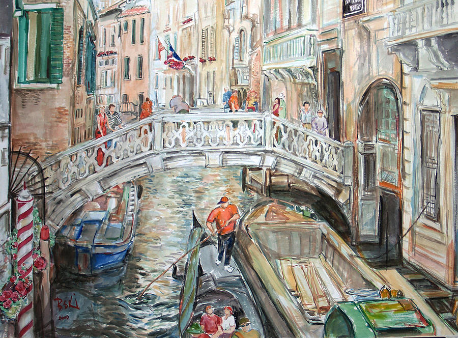 Boat Painting - People in Venice by Becky Kim