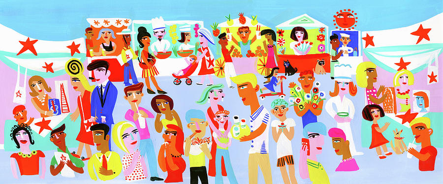 People Shopping And Eating In Vibrant Digital Art by Christopher Corr People Shopping And Eating In Vibrant Digital Art by Christopher Corr