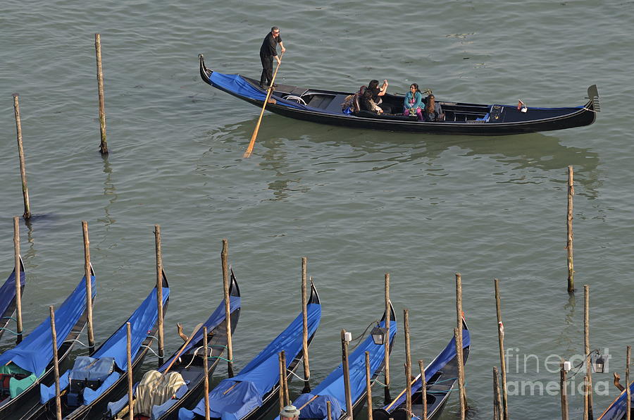 Boat Photograph - People touring Venice in gondola by Sami Sarkis