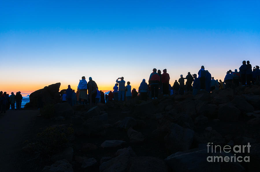People waiting for sunrise on top of Haleakala Crater on Maui Maui Hawaii USA Photograph by Don Landwehrle