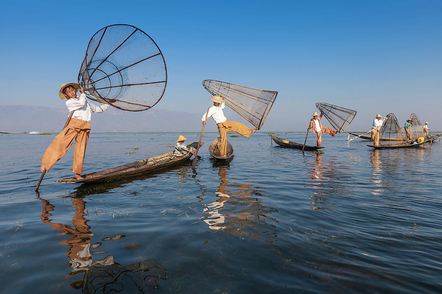 People With Fishing Nets, Inle Lake by Cultura Rm Exclusive/gary Latham
