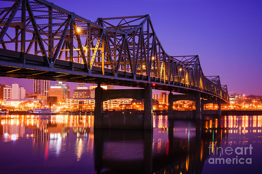 Architecture Photograph - Peoria Illinois Murray Baker Bridge at Night by Paul Velgos