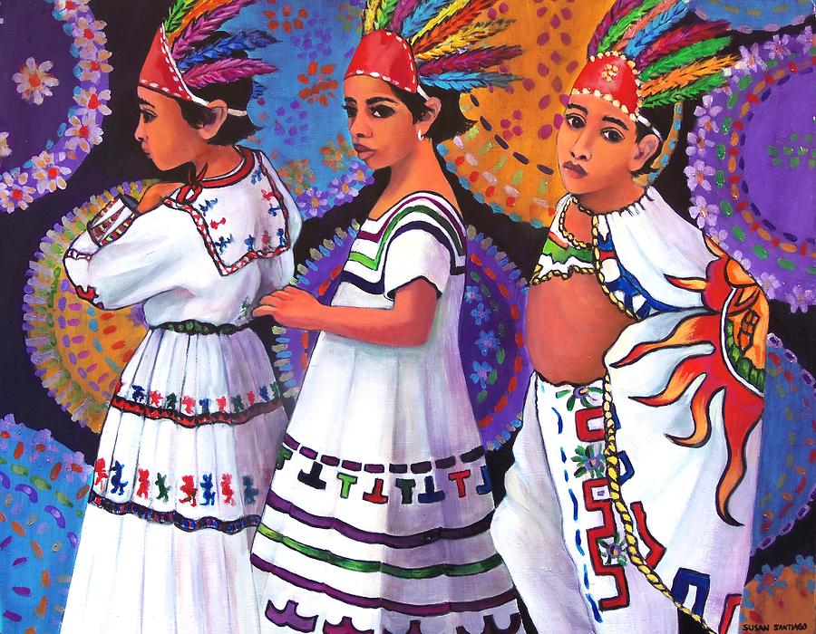Pequenos Guerreros Aztecas Painting by Susan Santiago