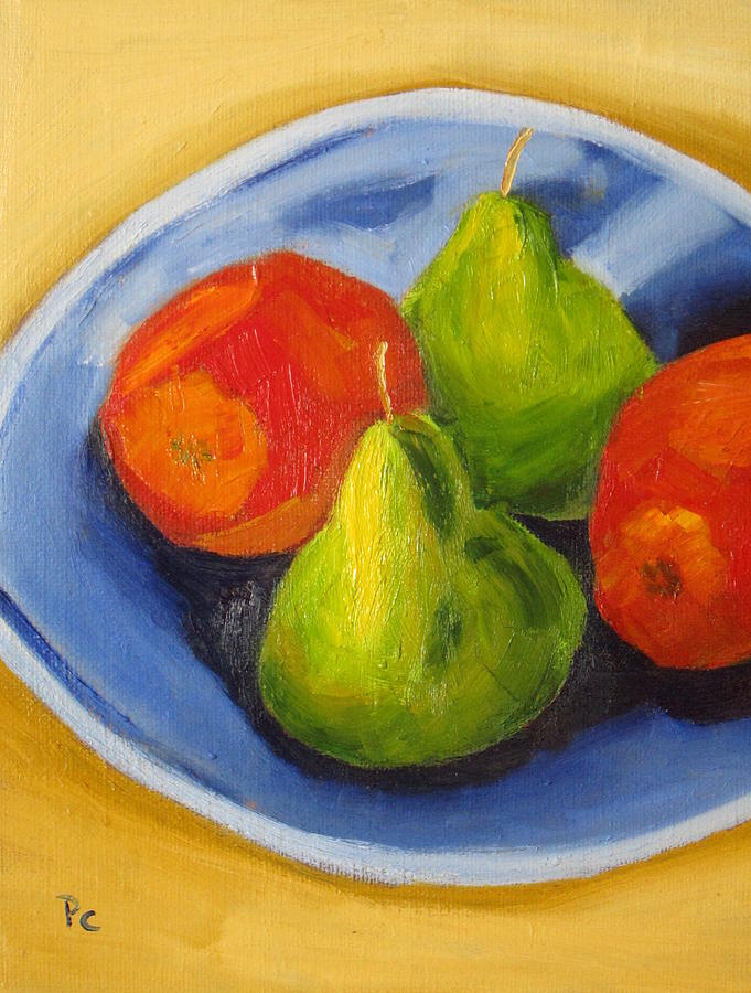 Still Life Painting - Pear Apple Bright by Patricia Cleasby