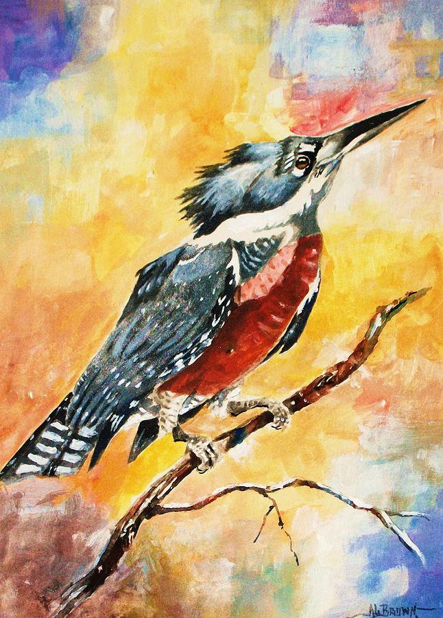 Perched Kingfisher Painting by Al Brown