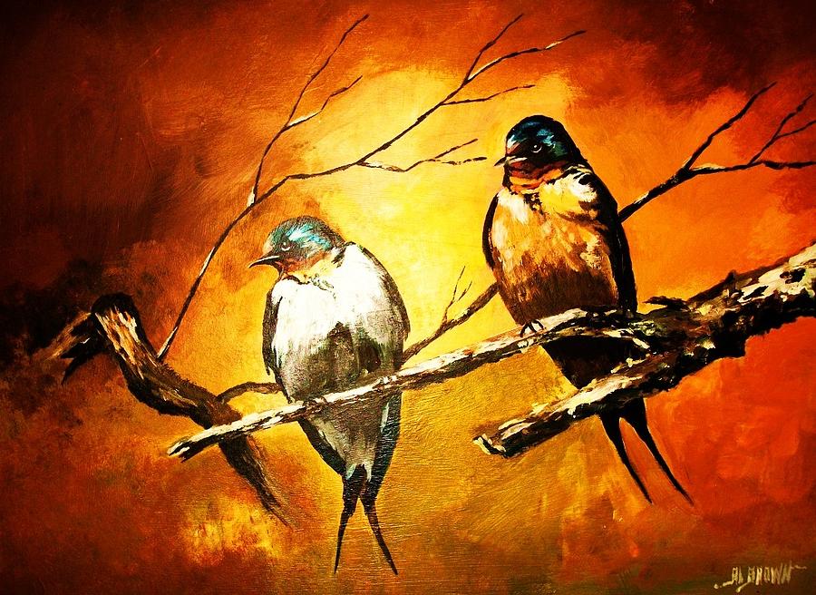 Perched Swallows Painting by Al Brown