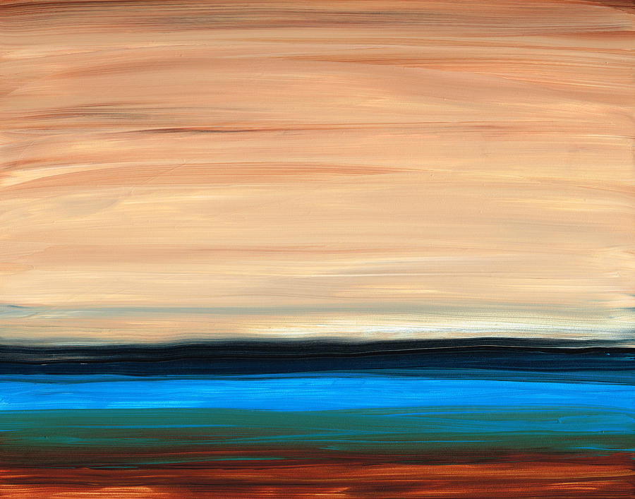 Perfect Calm - Abstract Earth Tone Landscape Blue Painting by Sharon Cummings