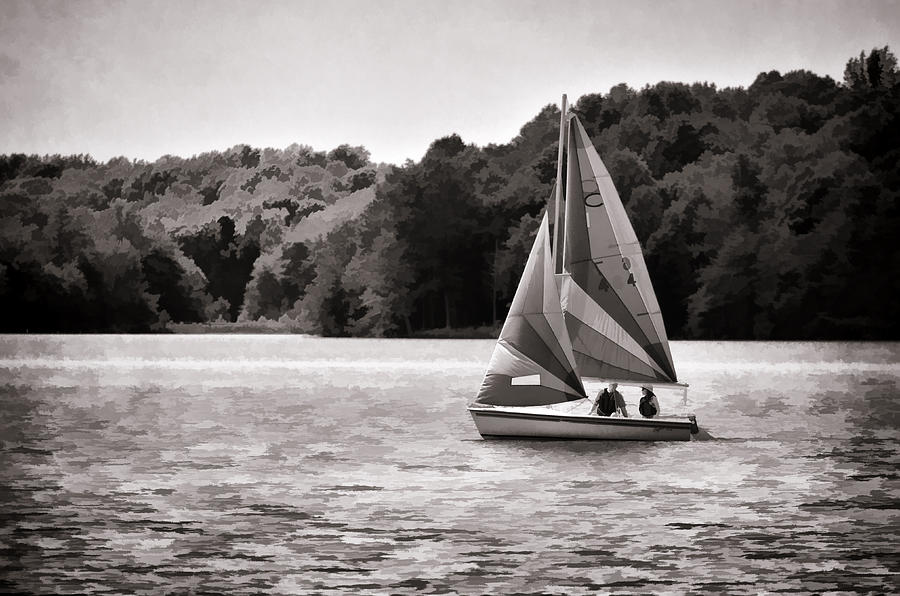 Perfect Day For Sailing Black and White Photograph by Sandi OReilly
