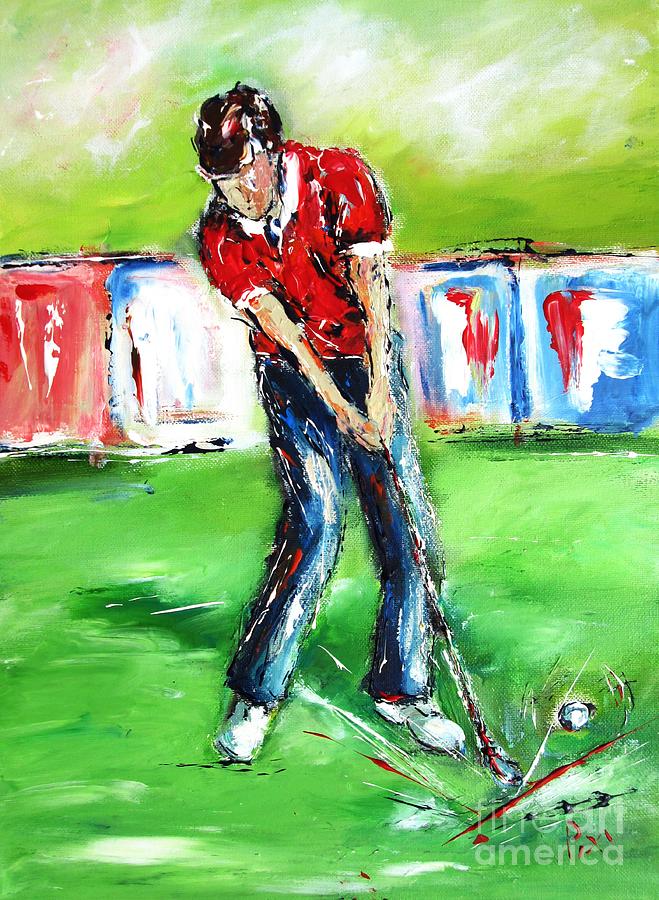 Apinting Of Golfers Ideal Gift Golfing Husband Painting by Mary Cahalan Lee - aka PIXI
