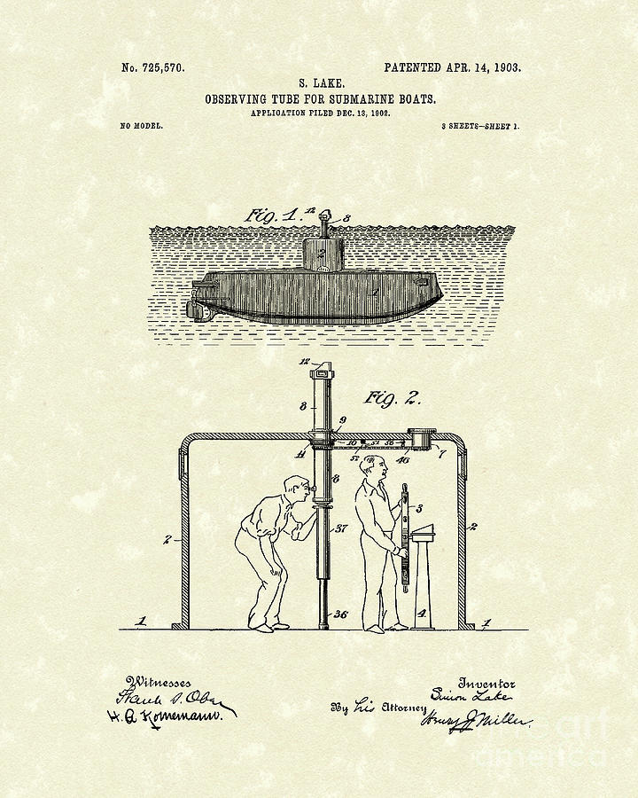 Periscope 1903 Patent Art Drawing by Prior Art Design