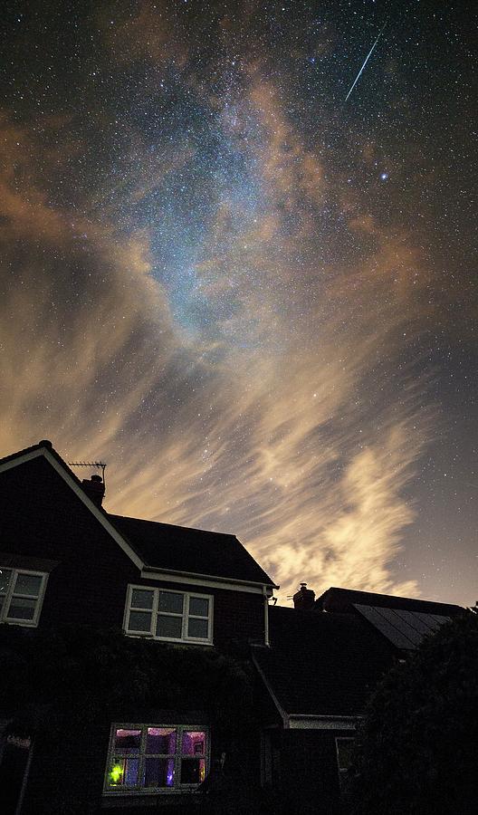 Perseid Meteor Trail Over Houses Photograph by Chris Madeley