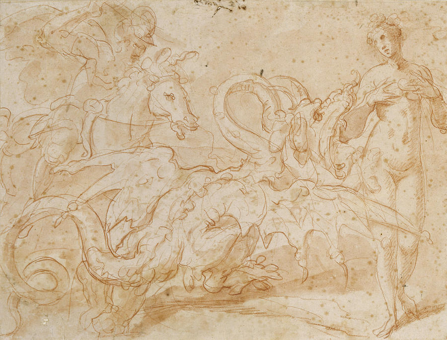 Pegasus Photograph - Perseus Rescuing Andromeda Red Chalk On Paper by or Zuccaro, Federico Zuccari