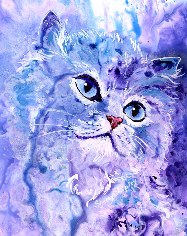 Cat Painting - Persian Blue by Sherry Shipley