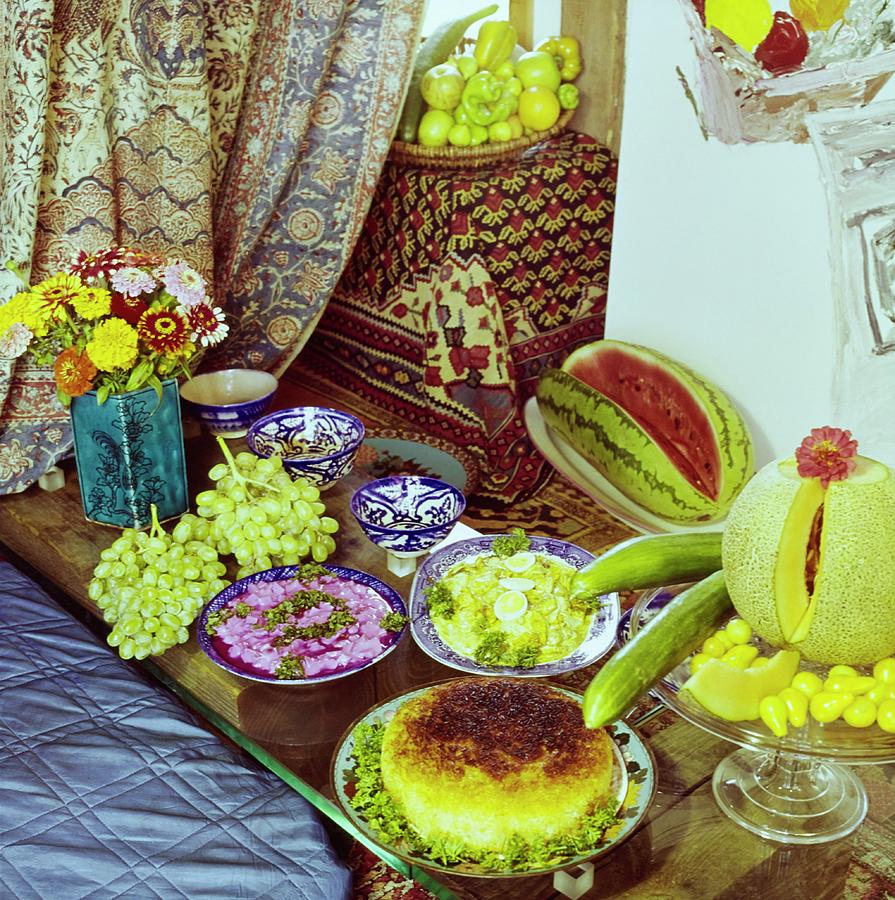 Persian Meal In Manoucher Yektais Home Photograph by Horst P. Horst