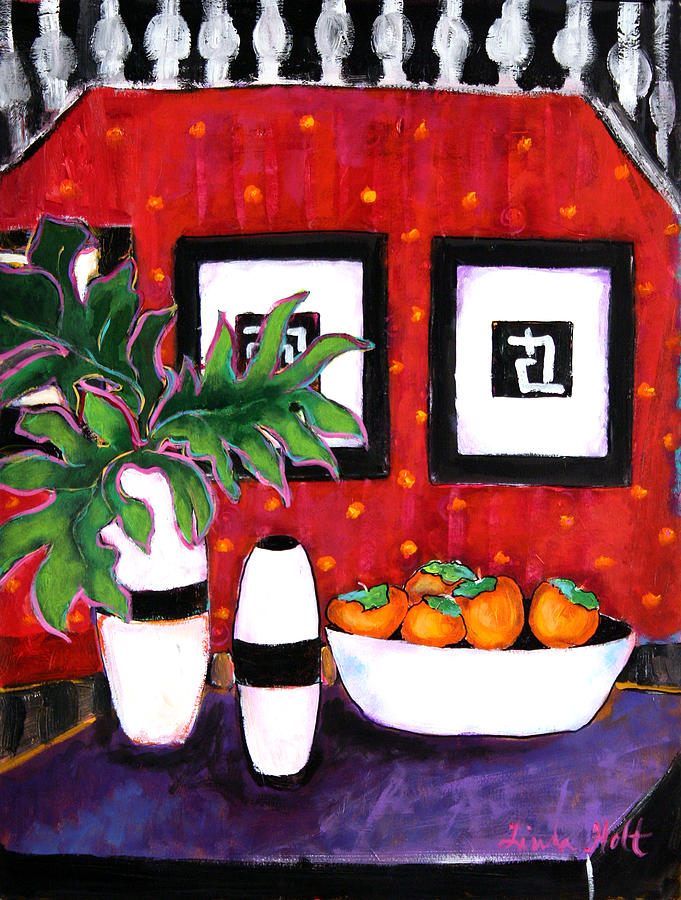Fruit Bowl Painting - Persimmons by Linda Holt