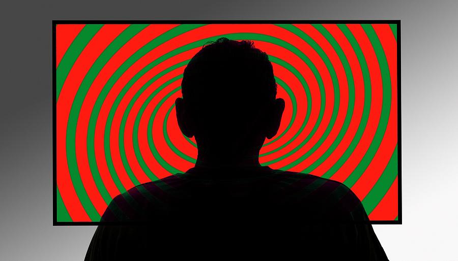 Person In Front Of Swirly Tv Screen Photograph by Victor De Schwanberg/science Photo Library