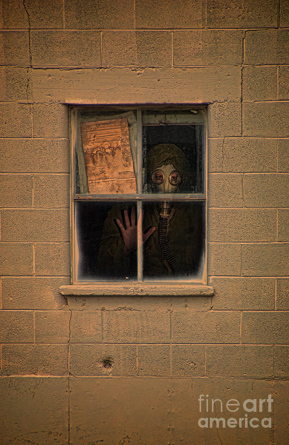 Person in Gas Mask Looking out Window Photograph by Jill Battaglia
