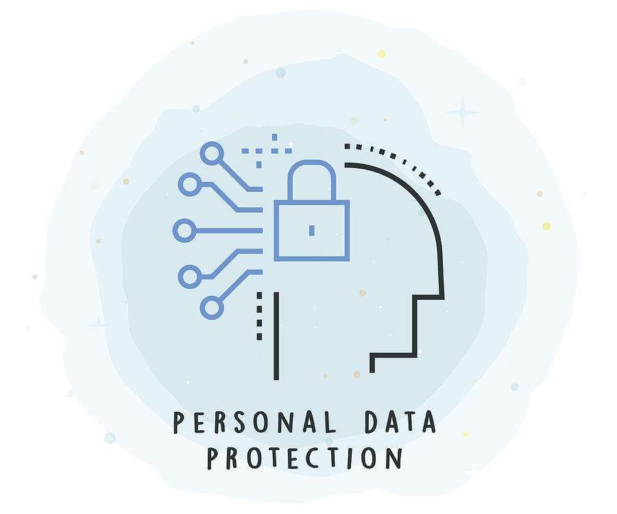 Personal Data Protection Icon with Watercolor Patch Drawing by Enis Aksoy