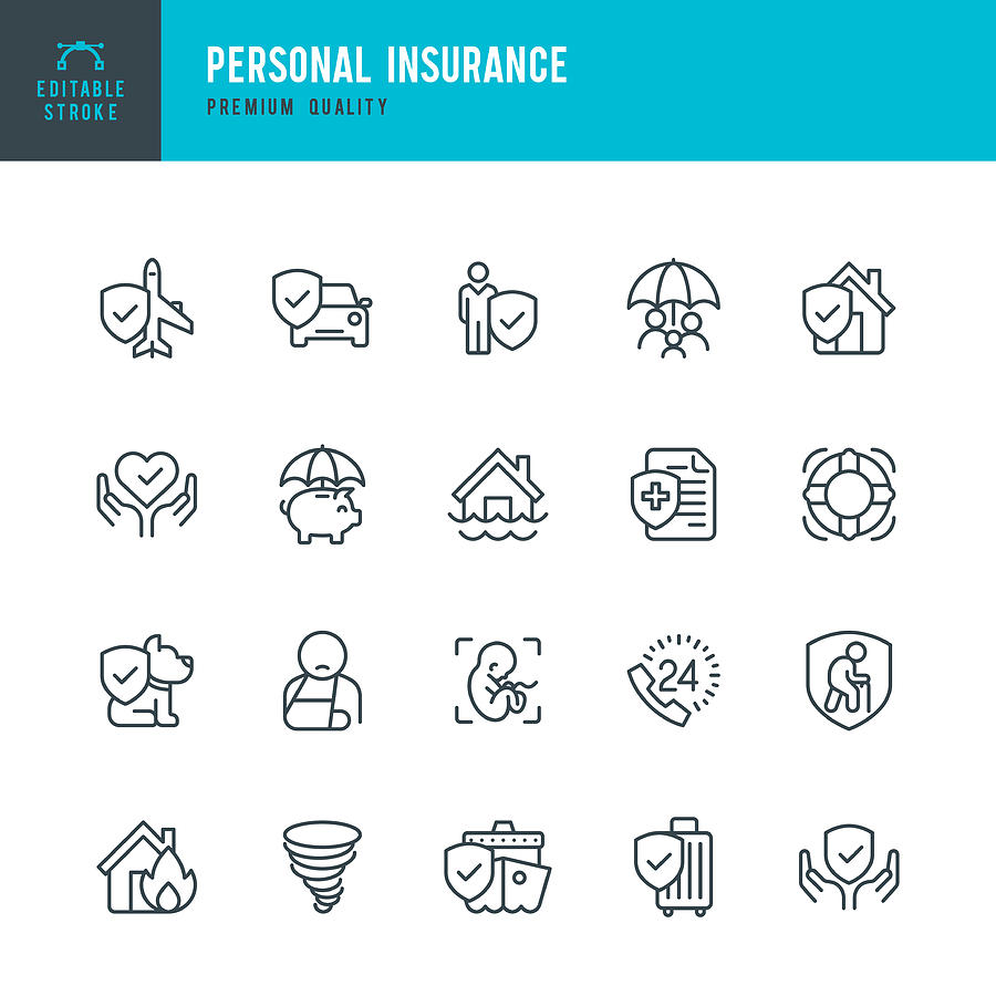 Personal Insurance - set of line vector icons Drawing by Fonikum