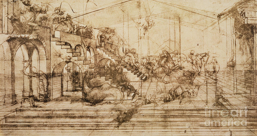 Perspective Study for the Background of the Adoration of the Magi Drawing by Leonardo da Vinci