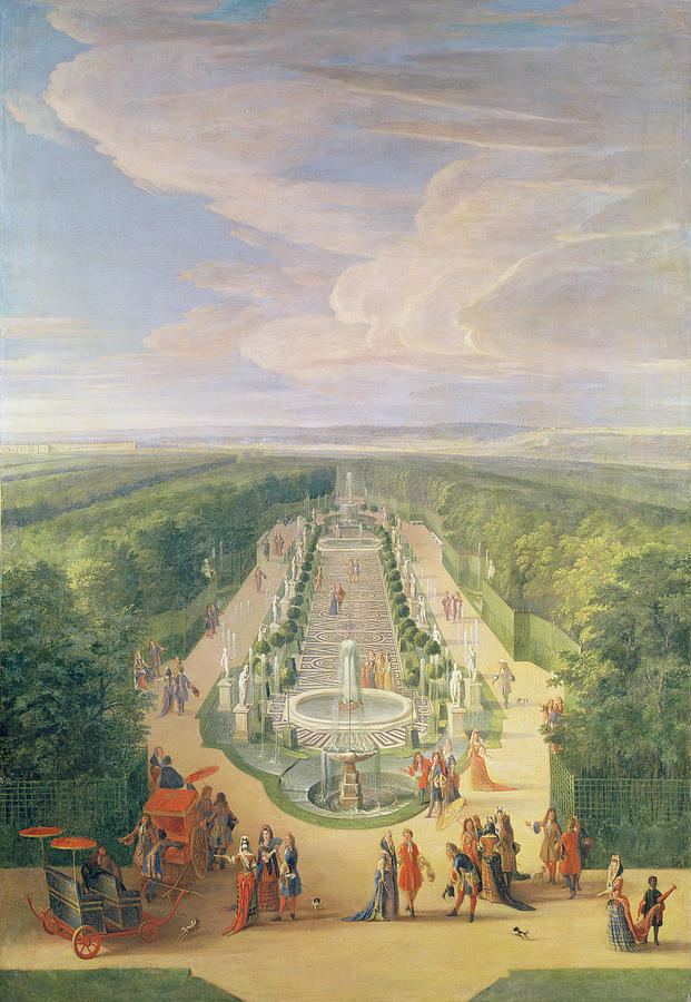 Garden Painting - Perspective View Of The Grove From The Galerie Des Antiques At Versailles, 1688 Oil On Canvas by Jean-Baptiste Martin