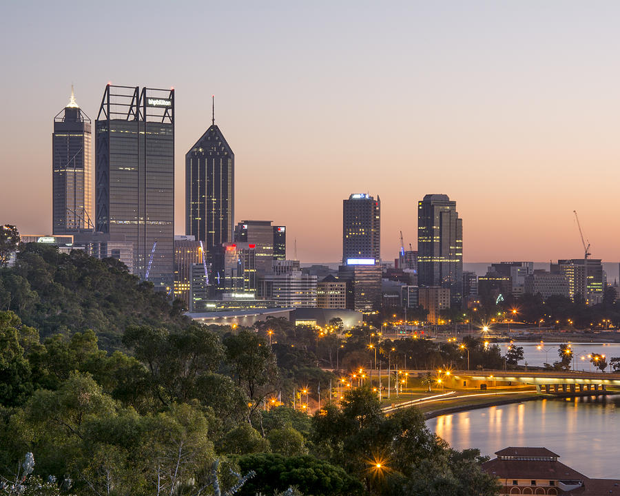 City Photograph - Perth Skyline at Dawn by Michael Turns