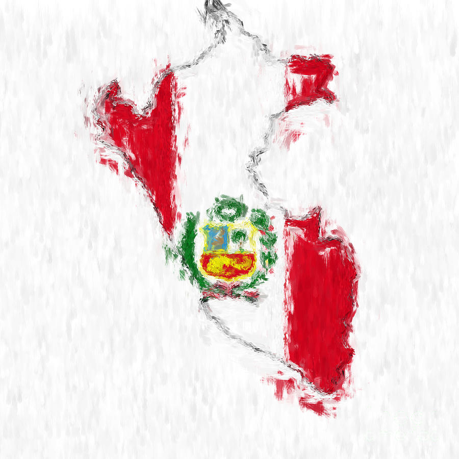 Peru Painted Flag Map Painting