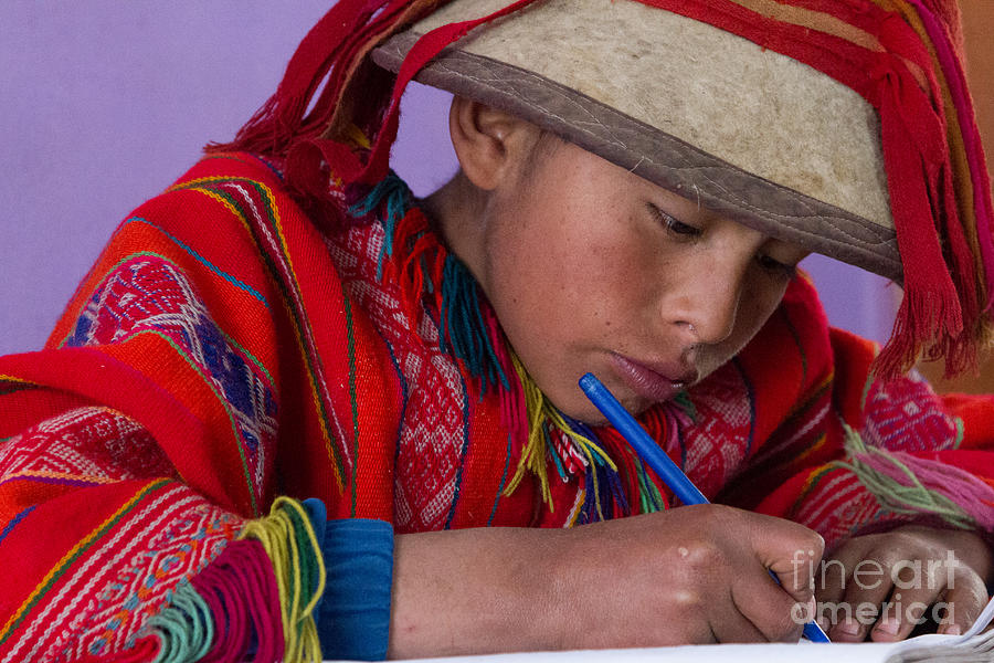 Peru Writing Lesson in Huilloc primary school Peru Photograph by Dan Hartford