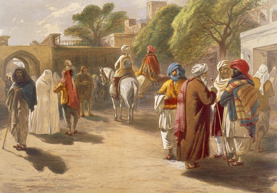City Drawing - Peshawar Market Scene, From India by William Crimea Simpson