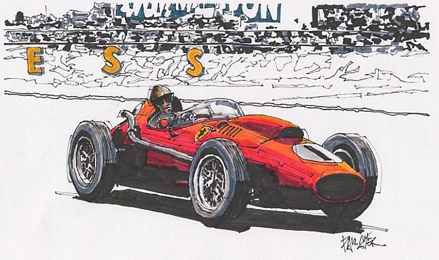 Peter Collins Ferrari British Grand Prix Drawing By Paul Guyer - Fine ...