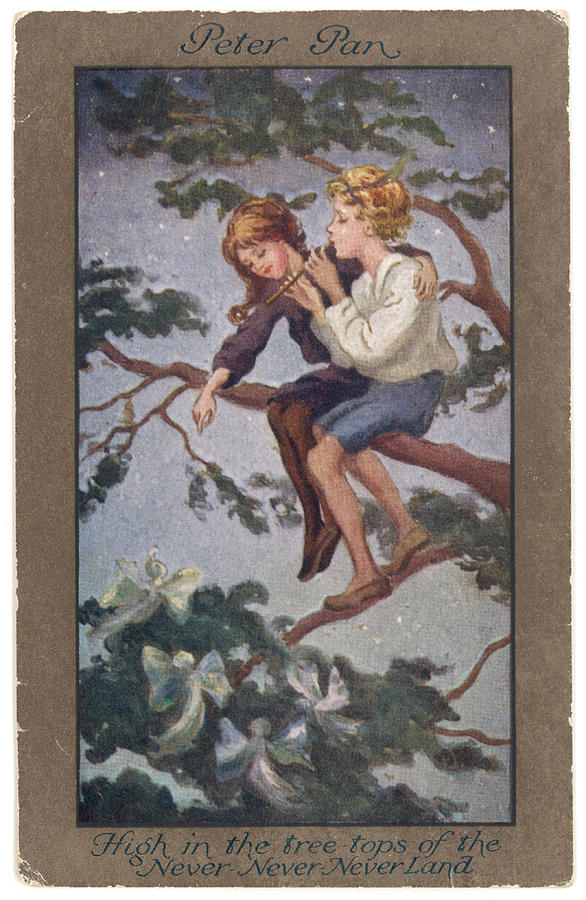 Book Drawing - Peter Pan And Wendy Sit In A  Treetop by Mary Evans Picture Library