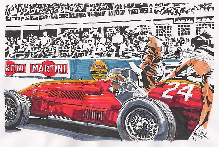 Peter Whitehead Ferrari French Grand Prix Drawing by Paul Guyer