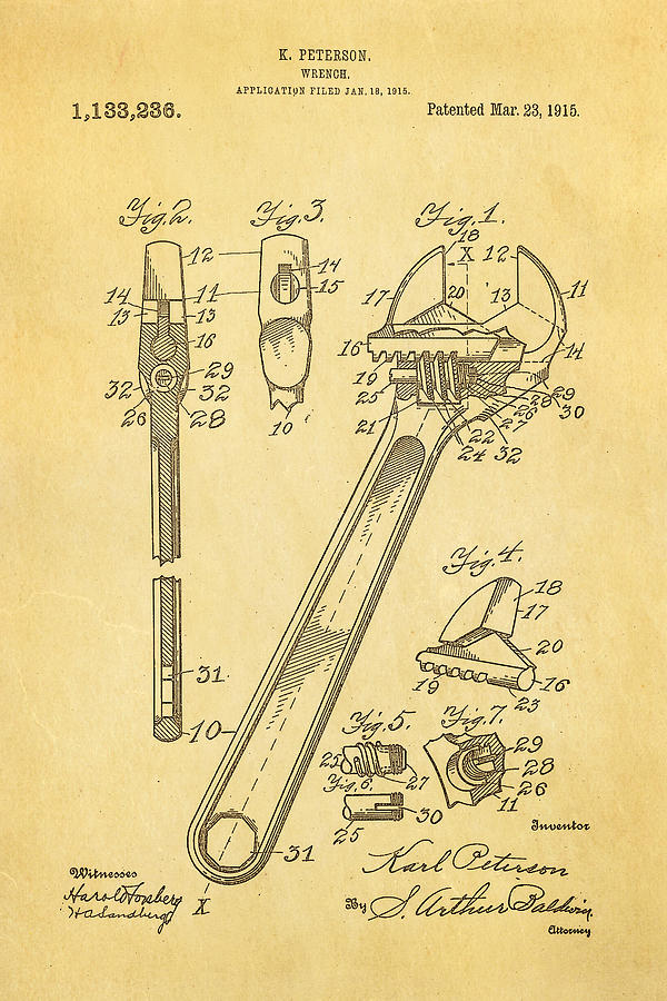 Car Photograph - Peterson Wrench Patent Art 1915  by Ian Monk