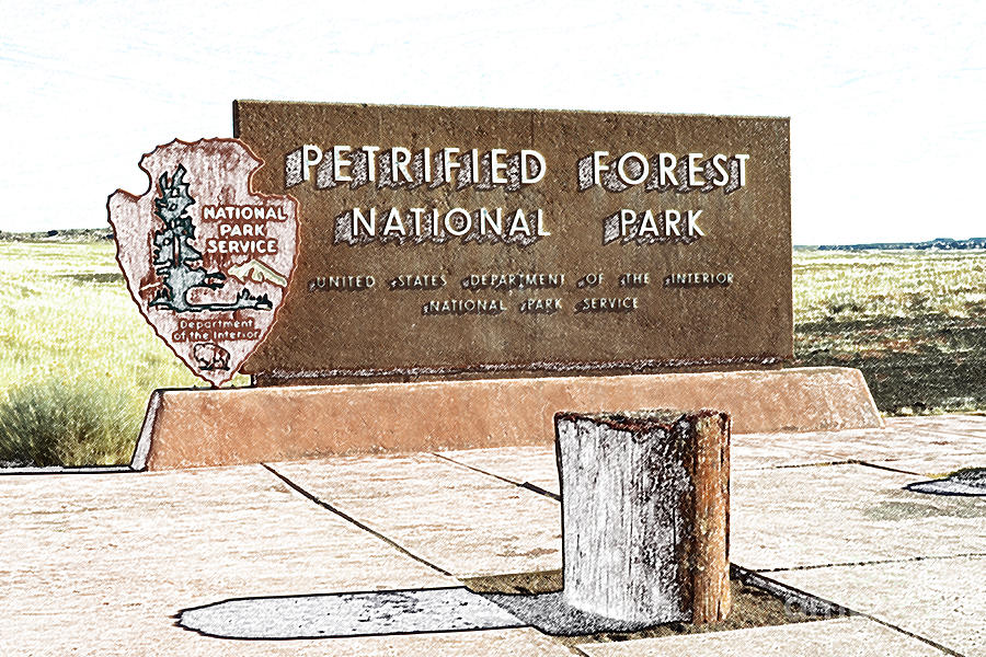 Petrified Forest National Park Digital Art - Petrified Forest National Park Entrance Sign Colored Pencil by Shawn OBrien