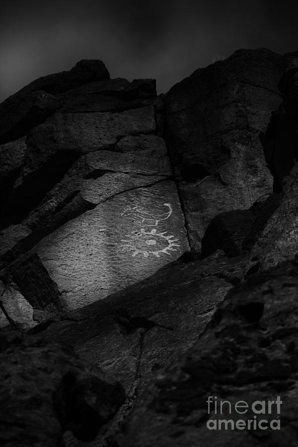 Bandelier National Monument Photograph - Petroglyph-Black and White by Douglas Barnard