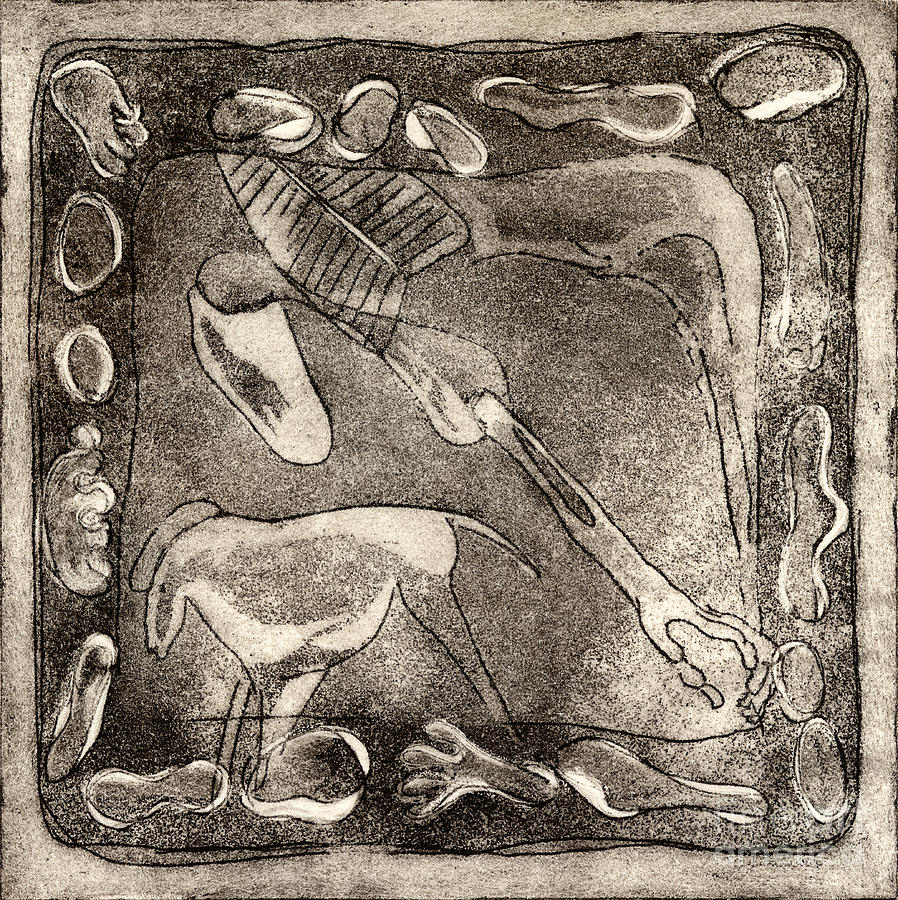 Petroglyph - Horse Takhi And Stones - Prehistoric Art - Cave Art - Rock Art - Cave Painters Painting
