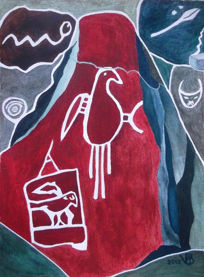 Petroglyph Parrot Painting by Vera Smith