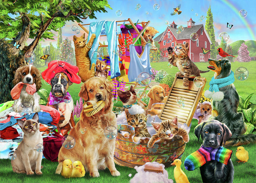 Dog Painting - Pets On Wash Day by MGL Meiklejohn Graphics Licensing