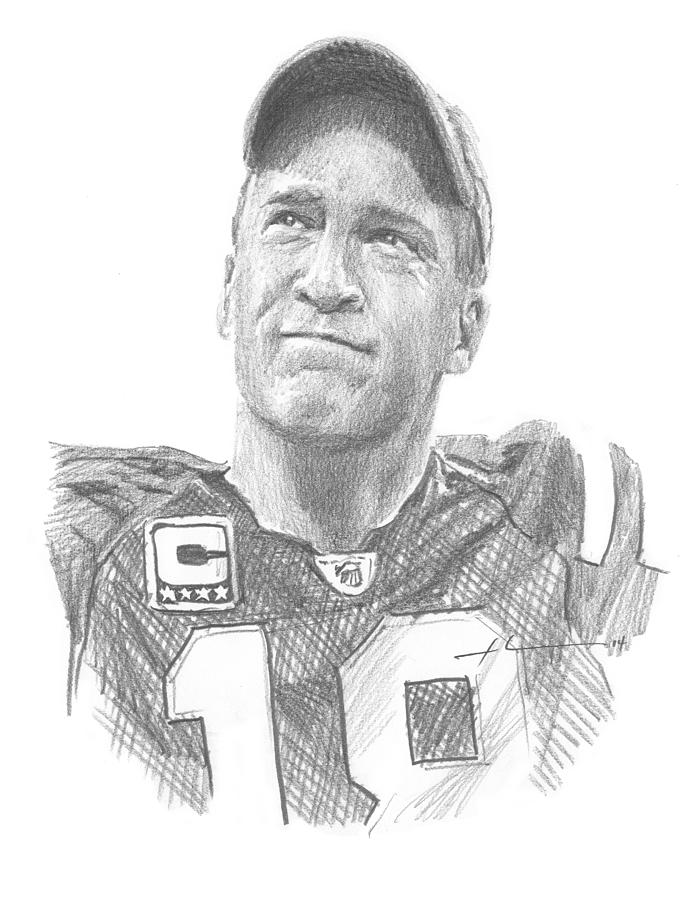 Peyton Manning Colts Farewell Pencil Portrait Painting by Mike Theuer