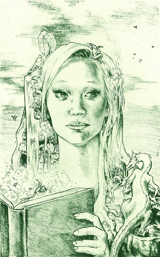 Lithography Drawing - Phantasia in Green by Holly Carton Lithography Drawing - Phantasia in Green by Holly Carton