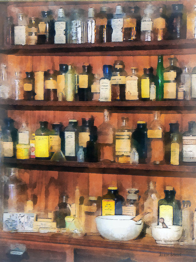 Bottle Photograph - Pharmacist - Mortar Pestles and Medicine Bottles by Susan Savad