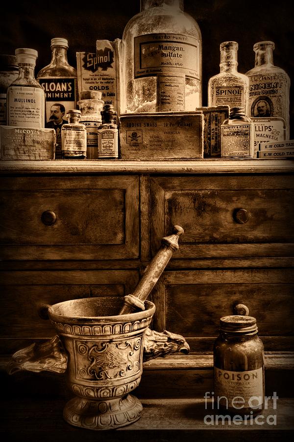 Pharmacist  Old Medicine in Black and White Photograph by Paul Ward