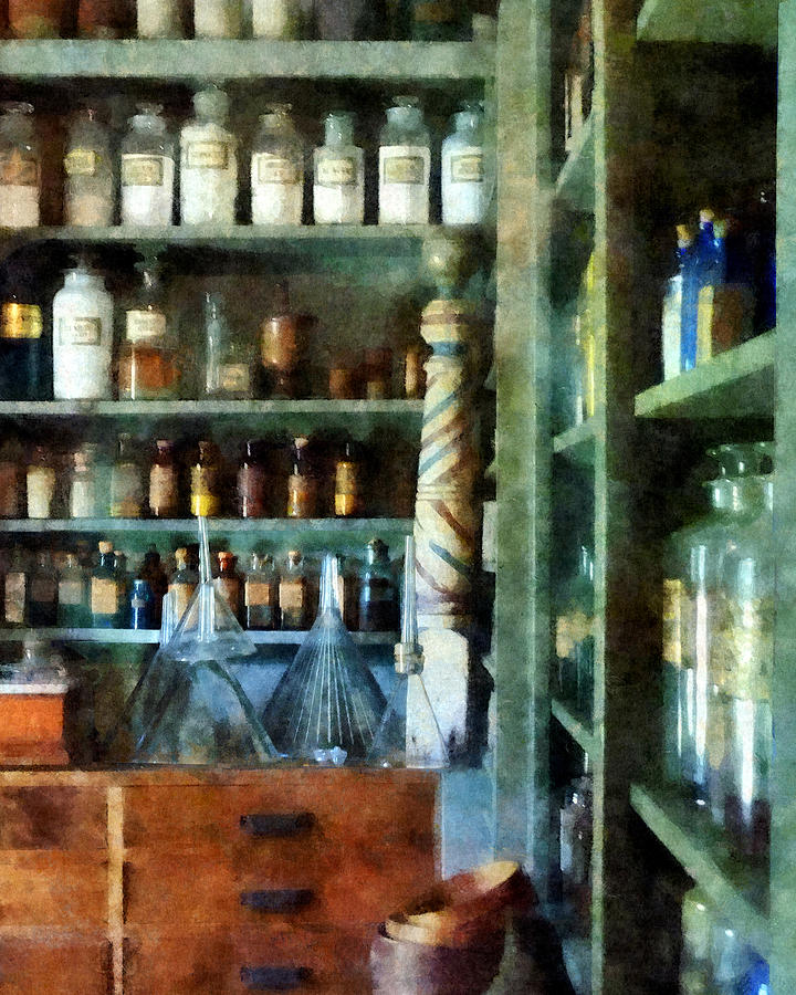 Bottle Photograph - Pharmacy - Back Room of Drug Store by Susan Savad