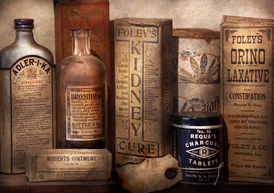 Vintage Photograph - Pharmacy - Cures for the Bowels by Mike Savad