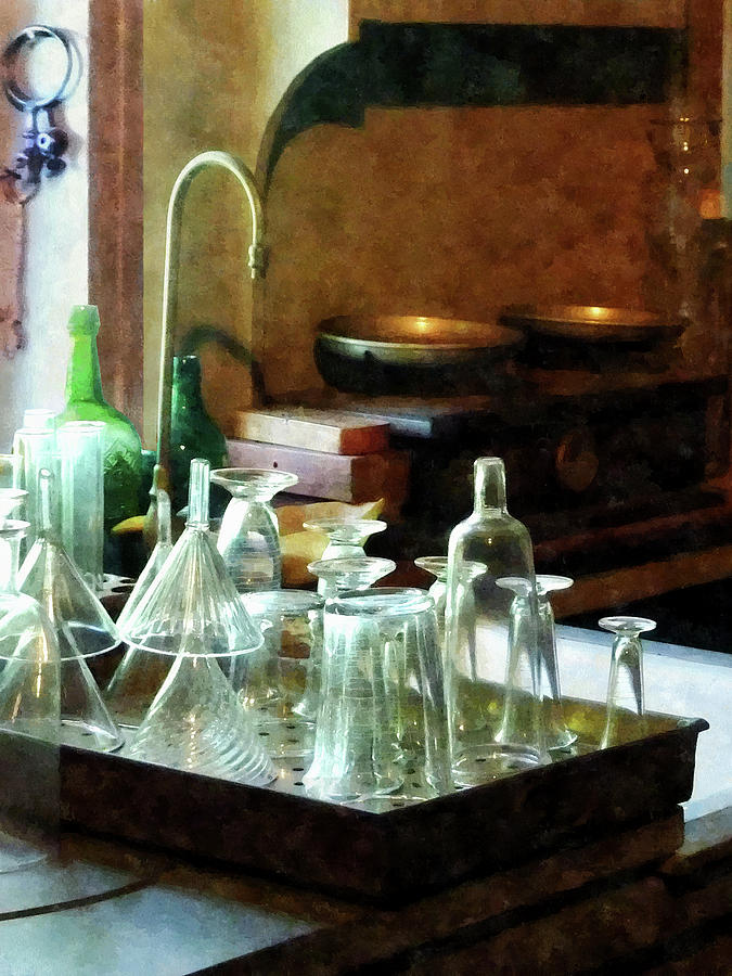 Pharmacy - Glass Funnels and Bottles Photograph by Susan Savad