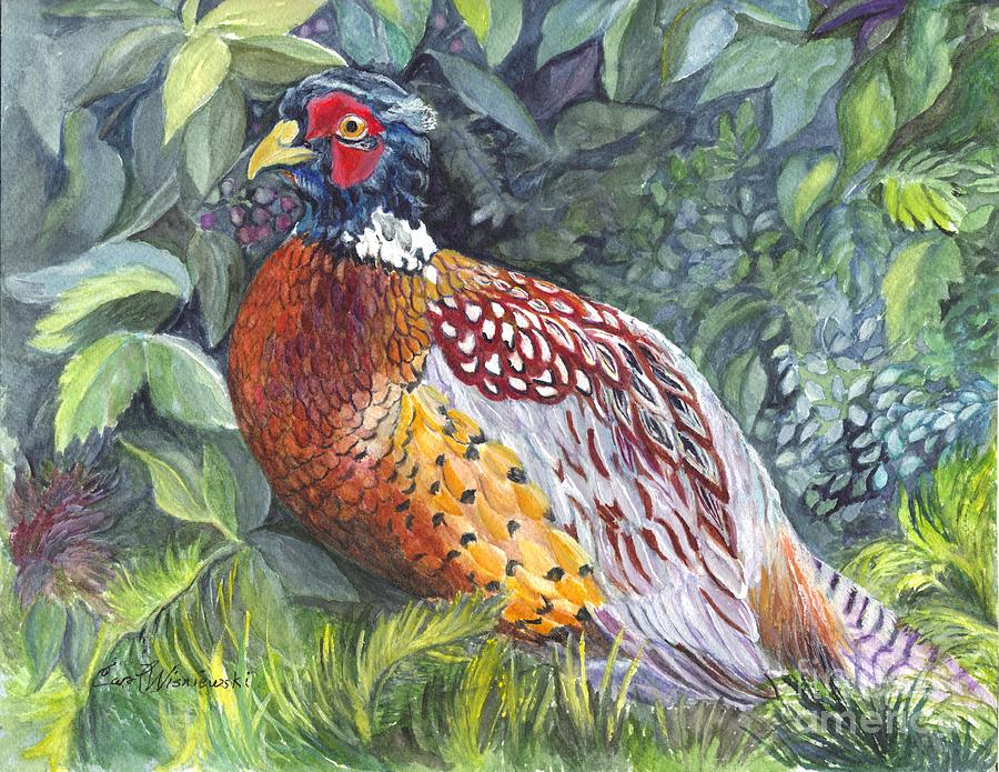 Pheasant Painting - Pheasant In The  Grass by Carol Wisniewski