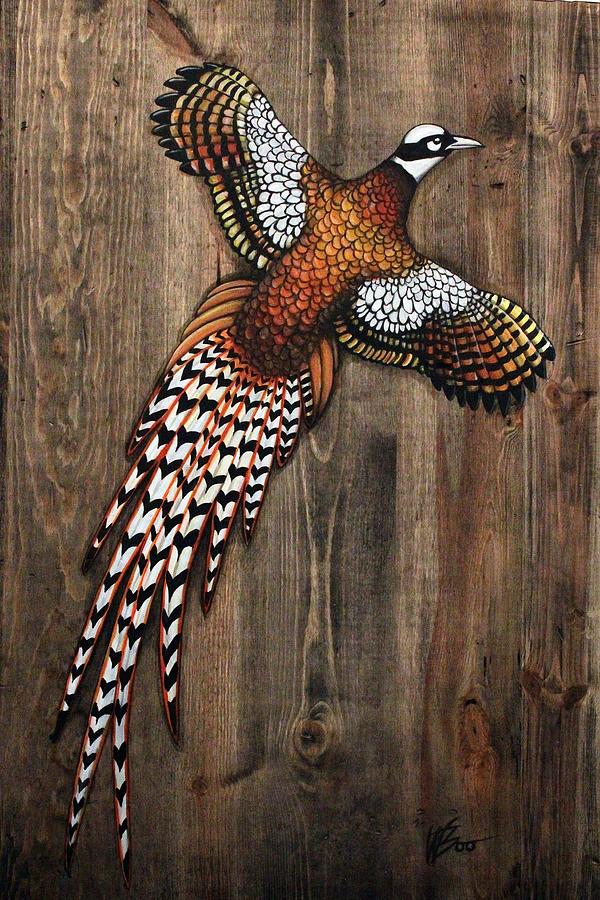 Pheasant Painting - Pheasant On Weathered Wood by Wendy Boomhower