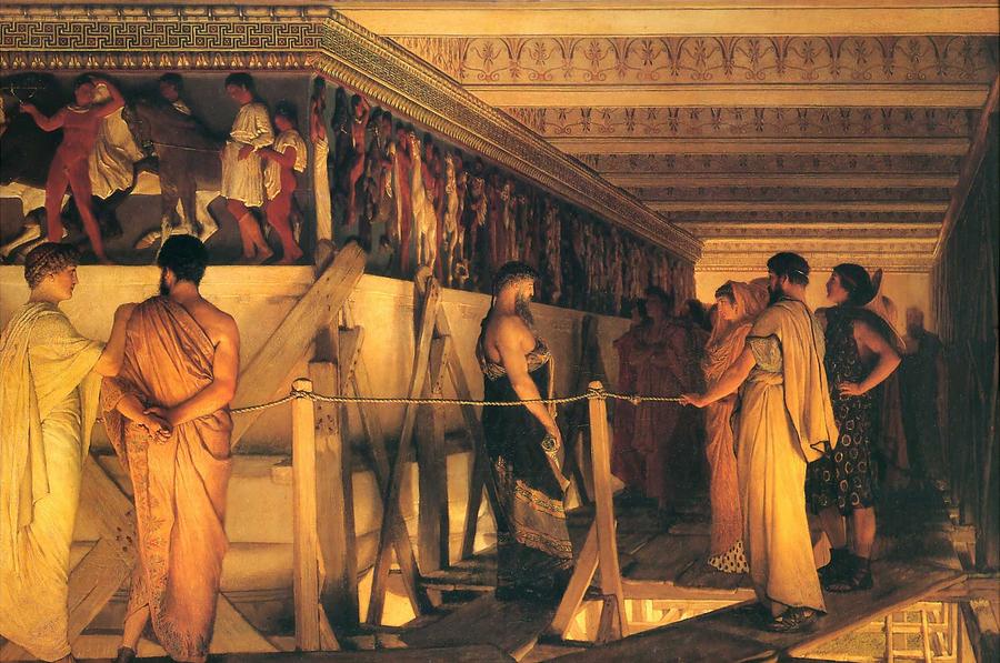 Lawrence Alma Tadema Painting - Phidias Showing the Frieze of the Parthenon to his Friends by Lawrence Alma-Tadema